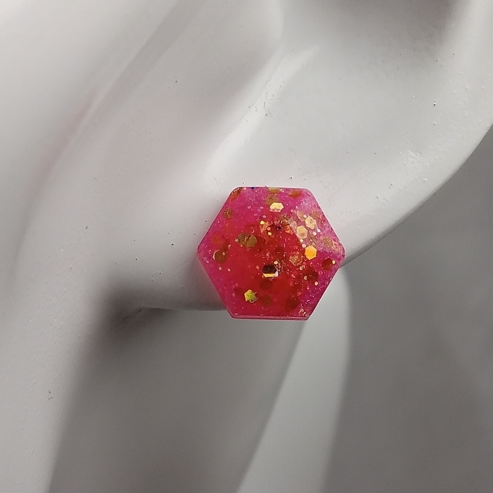 5/$25 Hexagon Pink Glitter Earrings